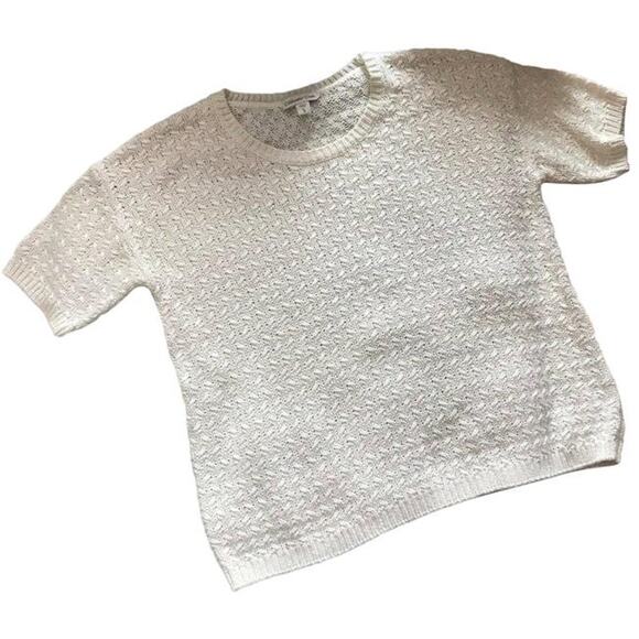 Coldwater Creek Womens Sweater Size XL 16 Cream Lattice Stitch Short Sleeve NEW - Picture 1 of 5